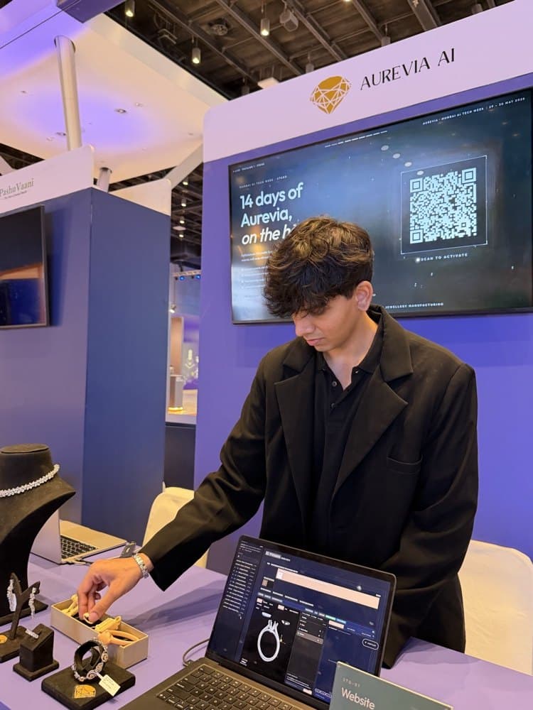 Aadit Shah, founder of Aurevia, at the Aurevia stand during Mumbai AI Tech Week